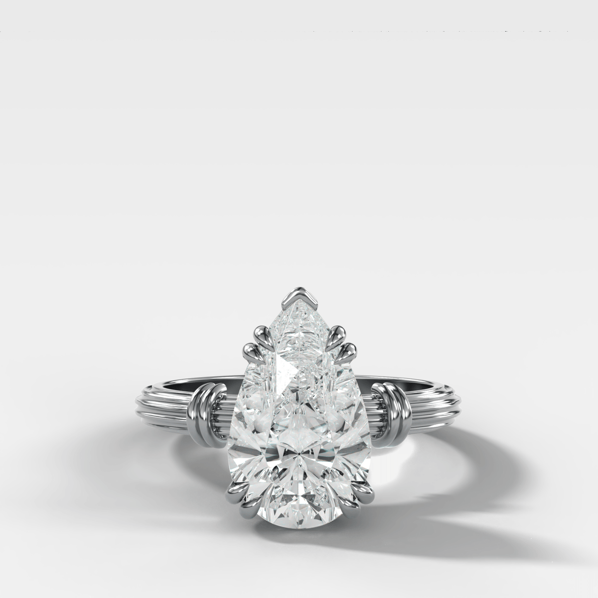 Ridged Band Knot Engagement Ring with Pear Cut Diamond - GOODSTONE
