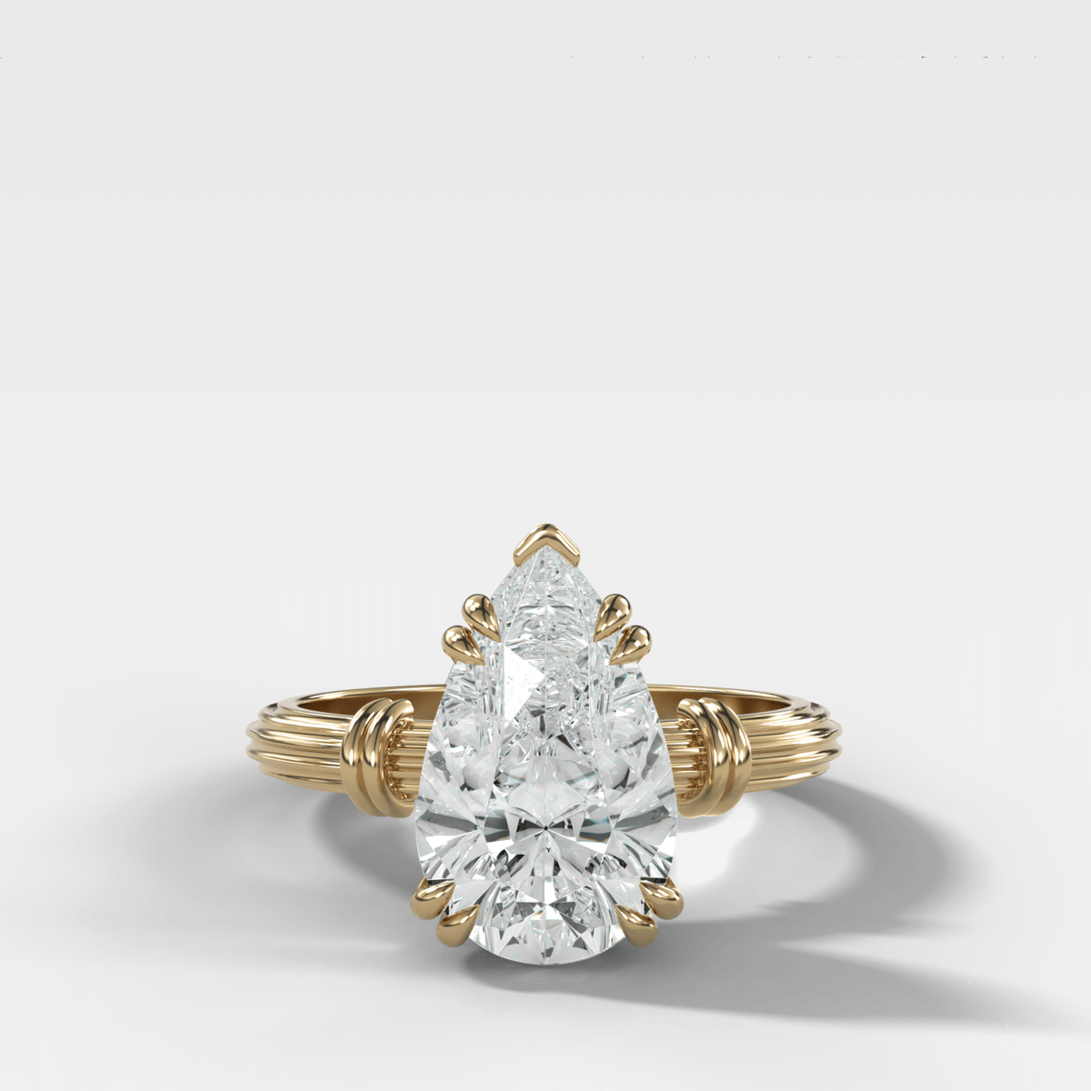 Ridged Band Knot Engagement Ring with Pear Cut Diamond - GOODSTONE