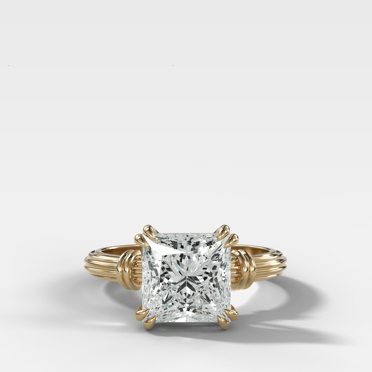 Ridged Band Knot Engagement Ring with Princess Cut Diamond - GOODSTONE