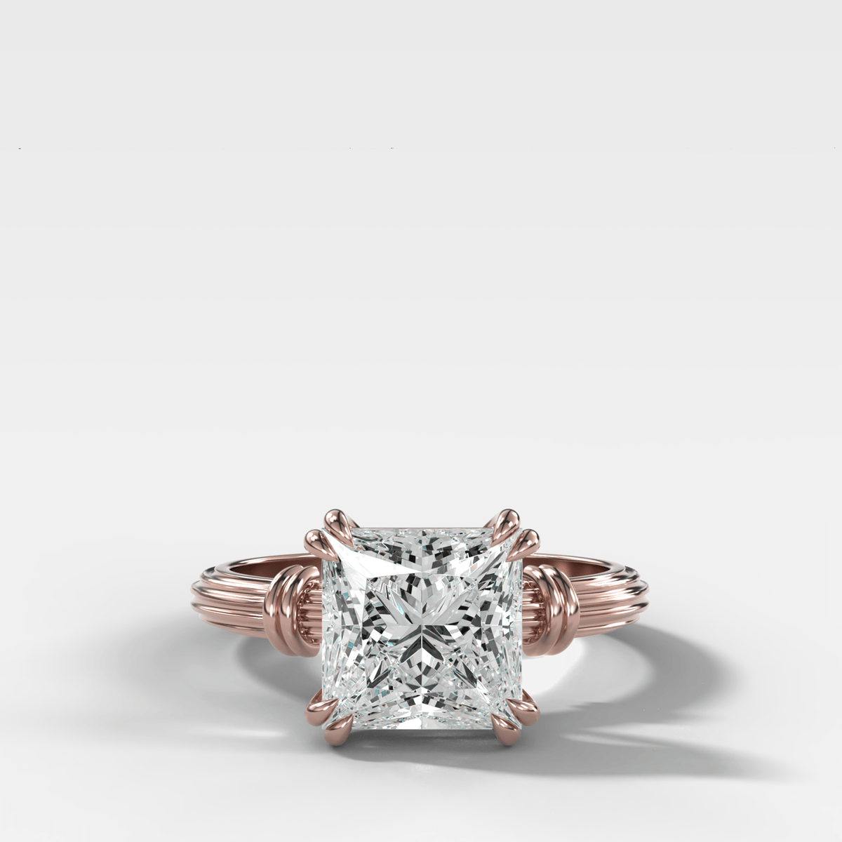 Ridged Band Knot Engagement Ring with Princess Cut Diamond - GOODSTONE