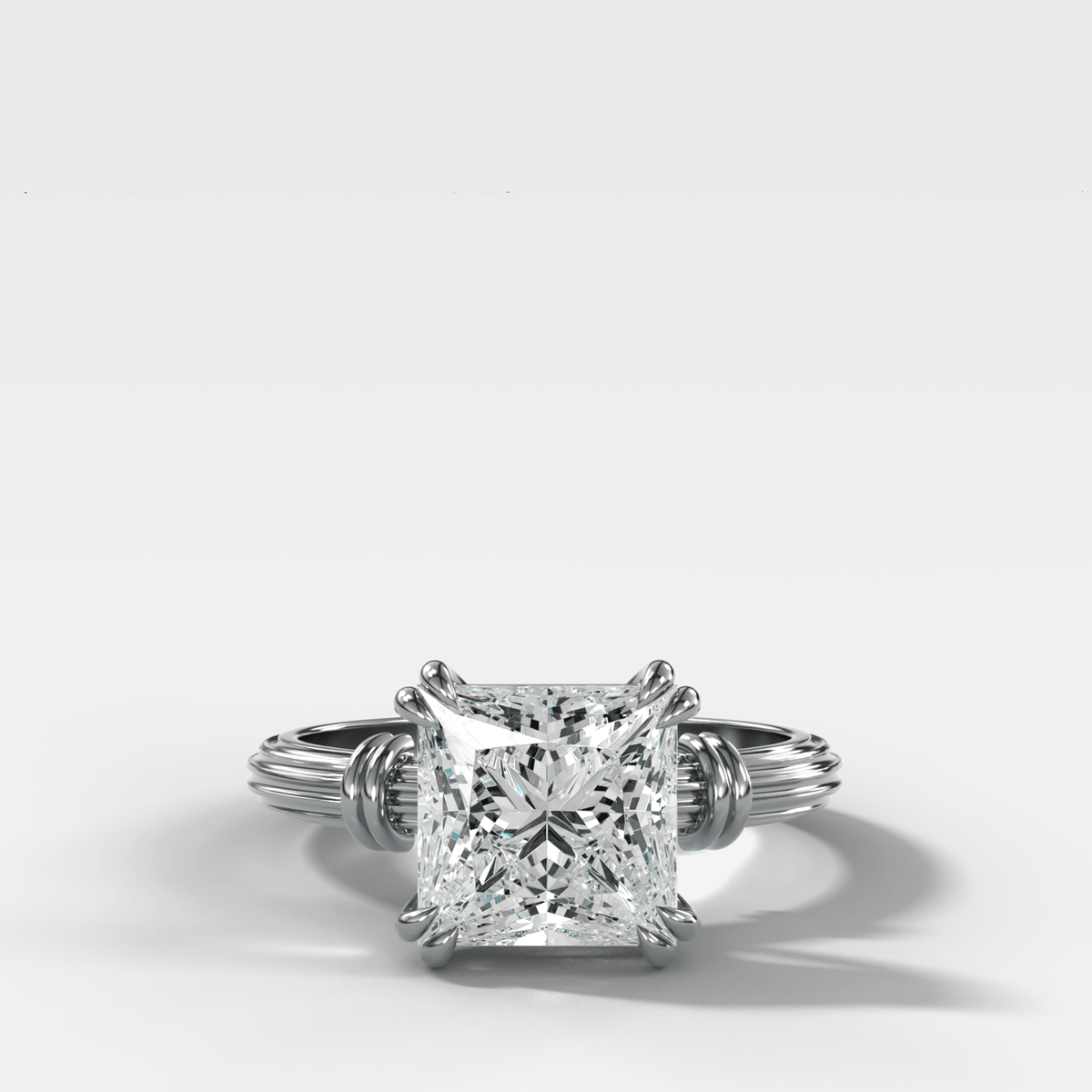 Ridged Band Knot Engagement Ring with Princess Cut Diamond - GOODSTONE