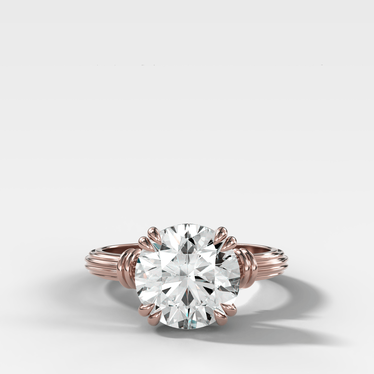 Ridged Band Knot Engagement Ring with Round Cut Diamond - GOODSTONE