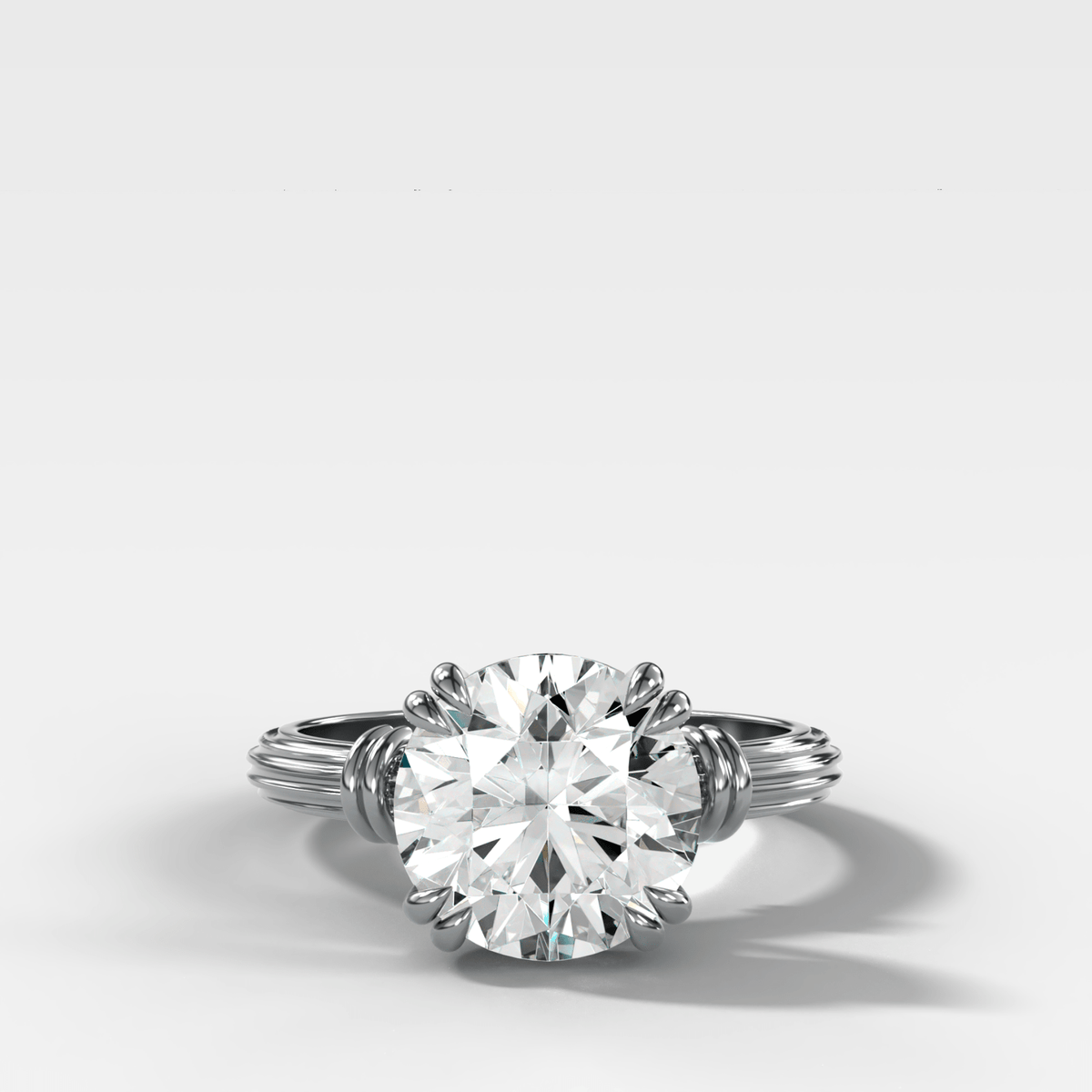 Ridged Band Knot Engagement Ring with Round Cut Diamond - GOODSTONE