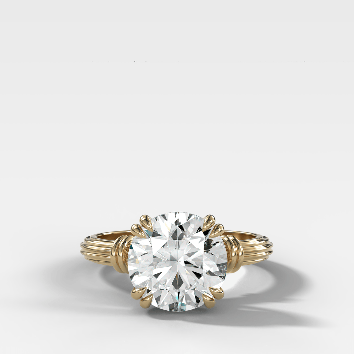 Ridged Band Knot Engagement Ring with Round Cut Diamond - GOODSTONE