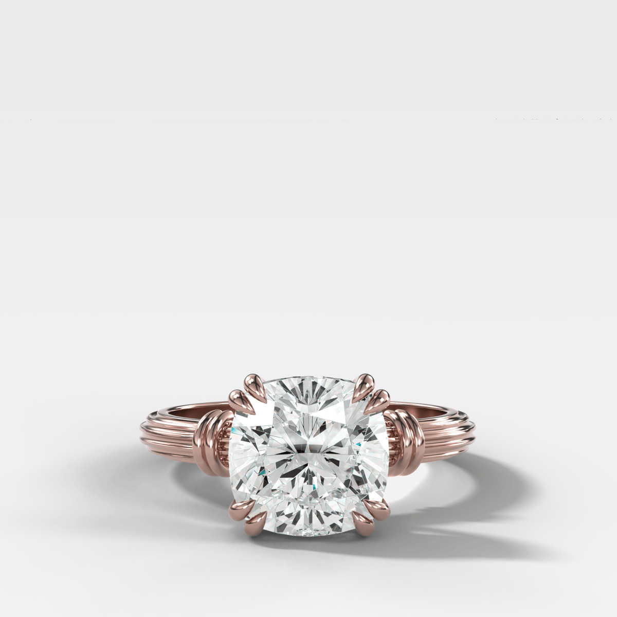 Ridged Band Knot Engagement Ring with Square Cushion Cut Diamond - GOODSTONE
