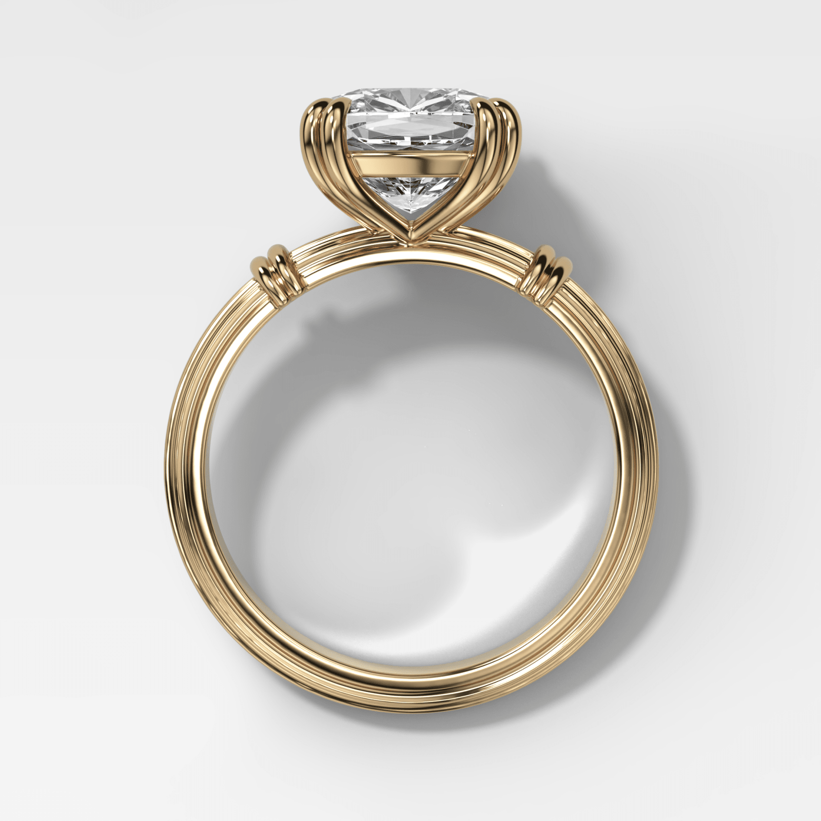 Ridged Band Knot Engagement Ring with Square Cushion Cut Diamond - GOODSTONE