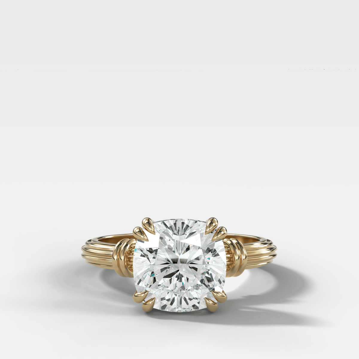 Ridged Band Knot Engagement Ring with Square Cushion Cut Diamond - GOODSTONE