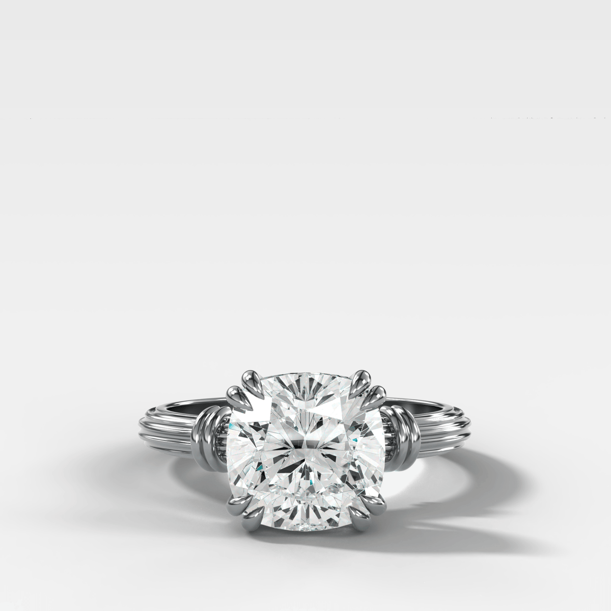Ridged Band Knot Engagement Ring with Square Cushion Cut Diamond - GOODSTONE