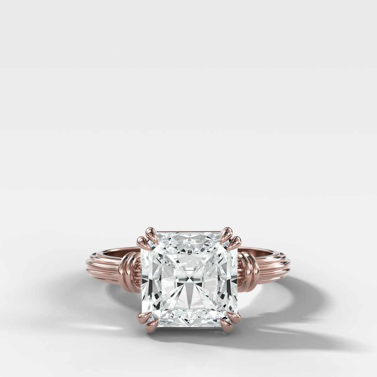Ridged Band Knot Engagement Ring with Square Radiant Cut Diamond - GOODSTONE