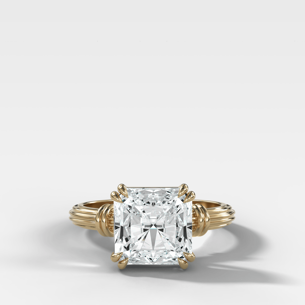 Ridged Band Knot Engagement Ring with Square Radiant Cut Diamond - GOODSTONE