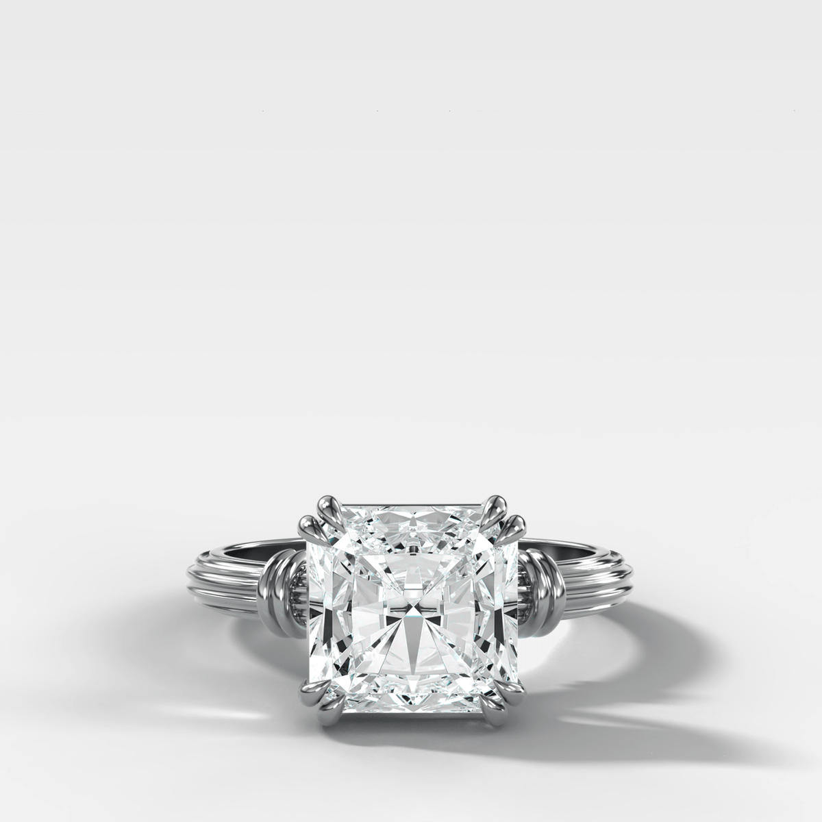 Ridged Band Knot Engagement Ring with Square Radiant Cut Diamond - GOODSTONE