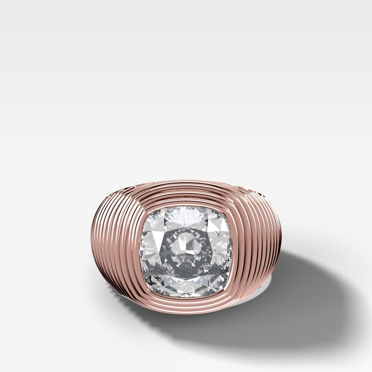 Ripple Solitaire Engagement Ring with Cushion Cut Diamond - GOODSTONE