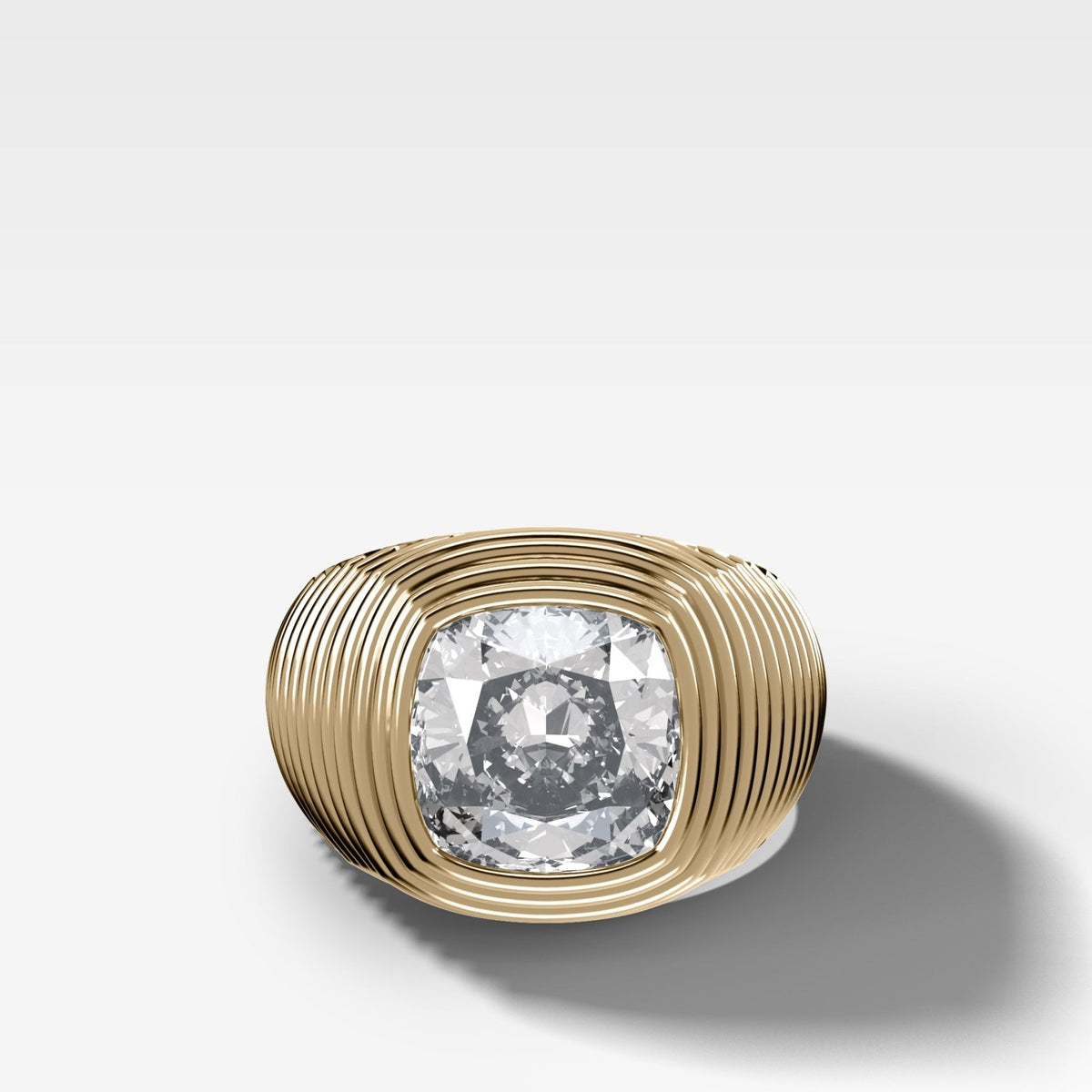 Ripple Solitaire Engagement Ring with Cushion Cut Diamond - GOODSTONE