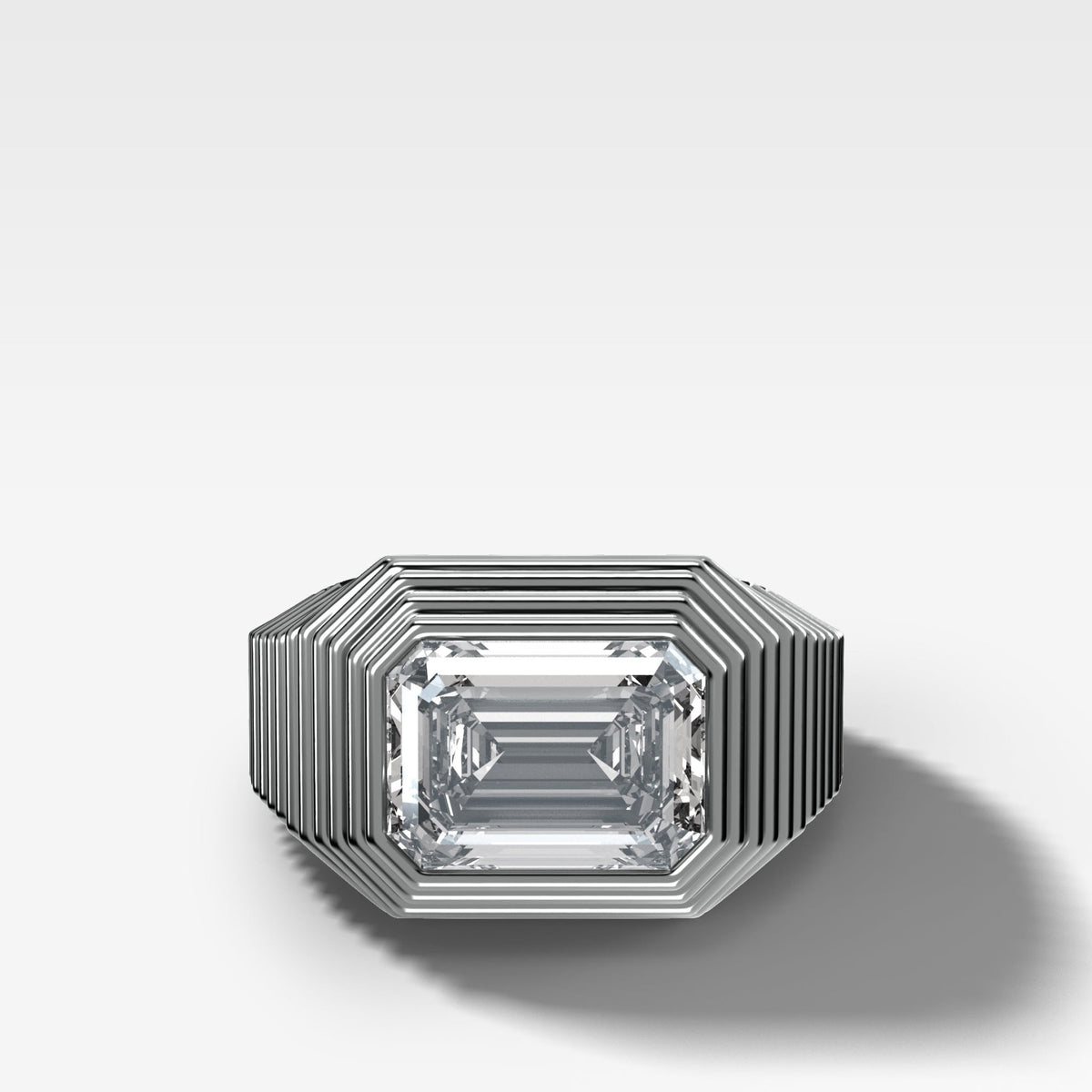 Ripple Solitaire Engagement Ring with East West Emerald Cut Diamond - GOODSTONE