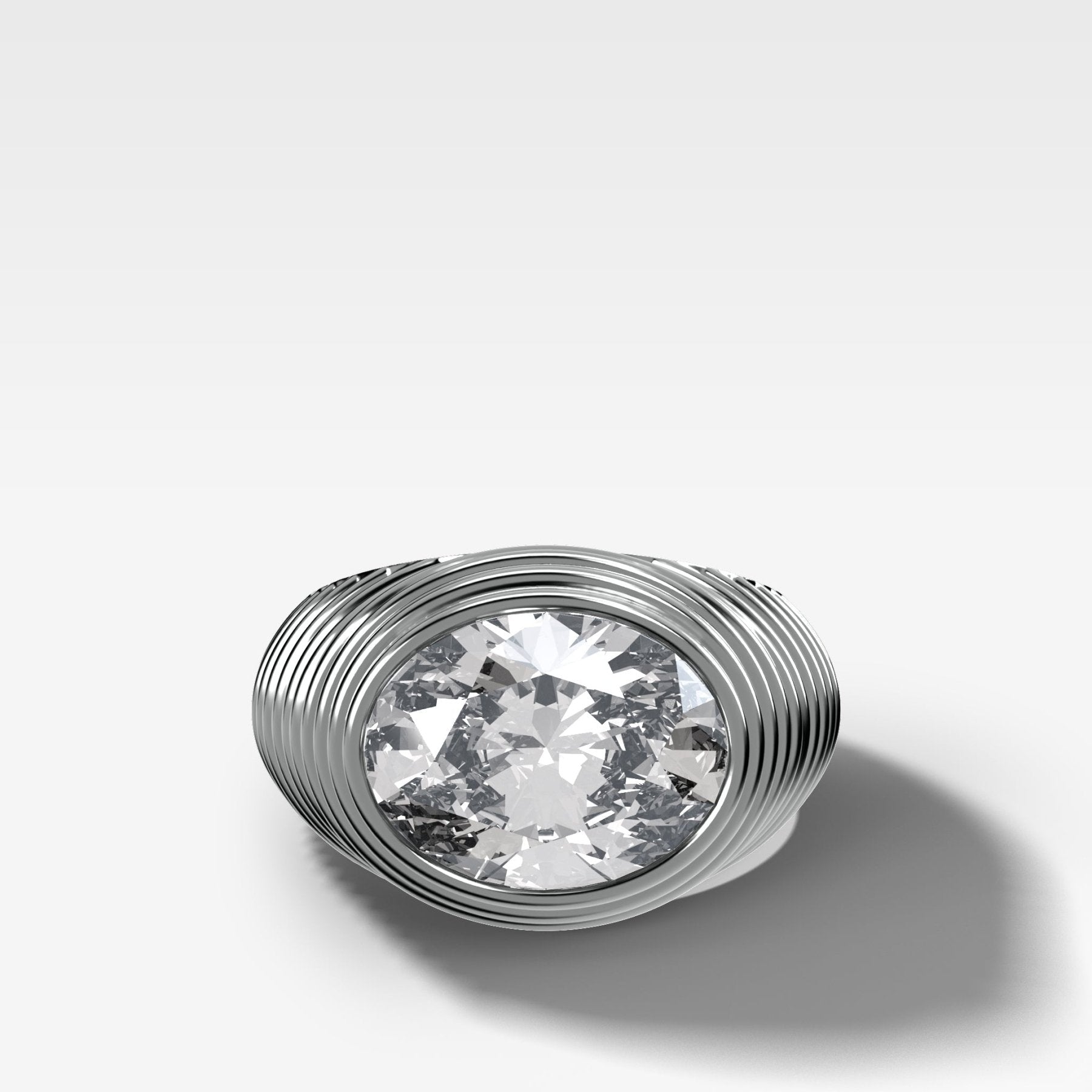 Ripple Solitaire Engagement Ring with East West Oval Cut Diamond - GOODSTONE