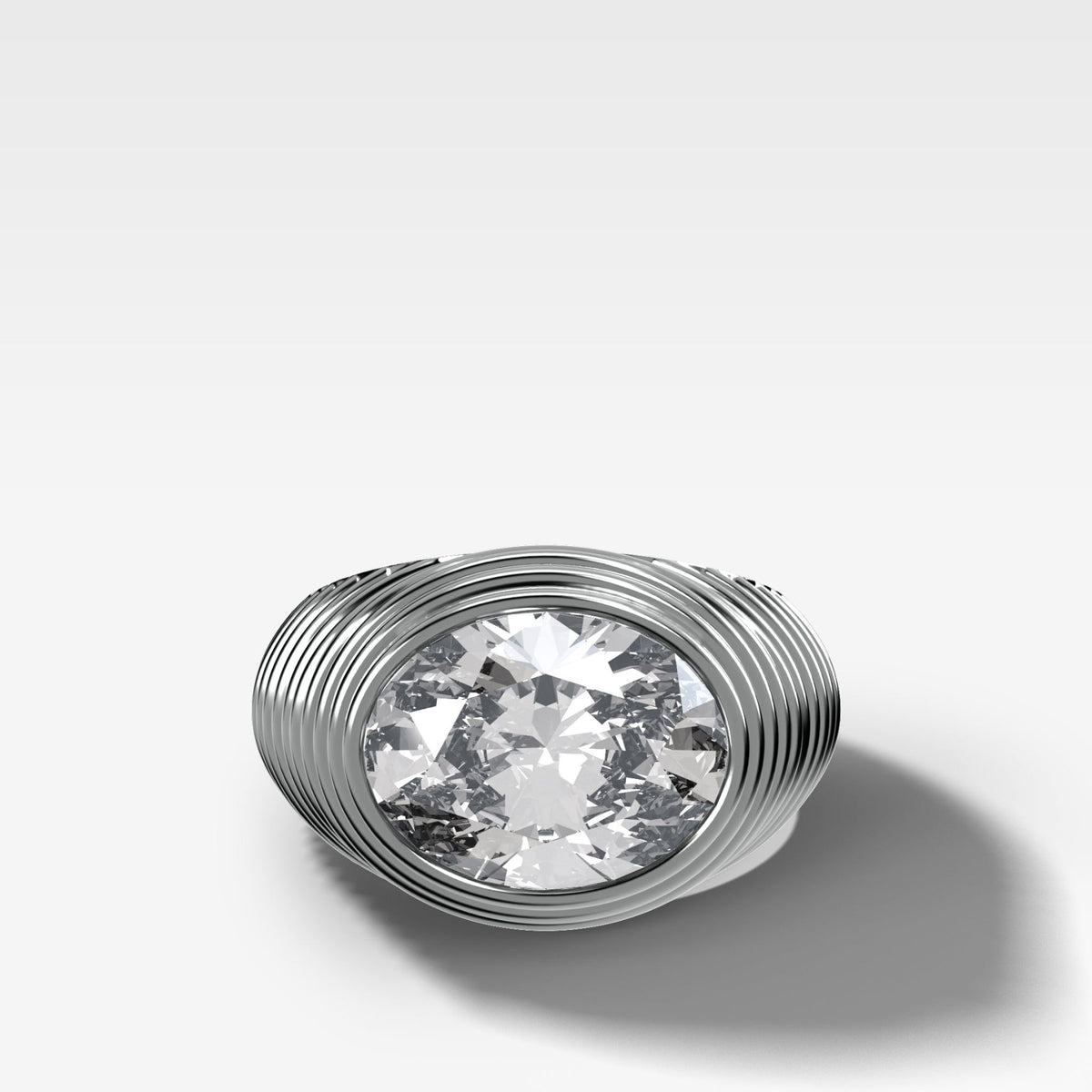 Ripple Solitaire Engagement Ring with East West Oval Cut Diamond - GOODSTONE