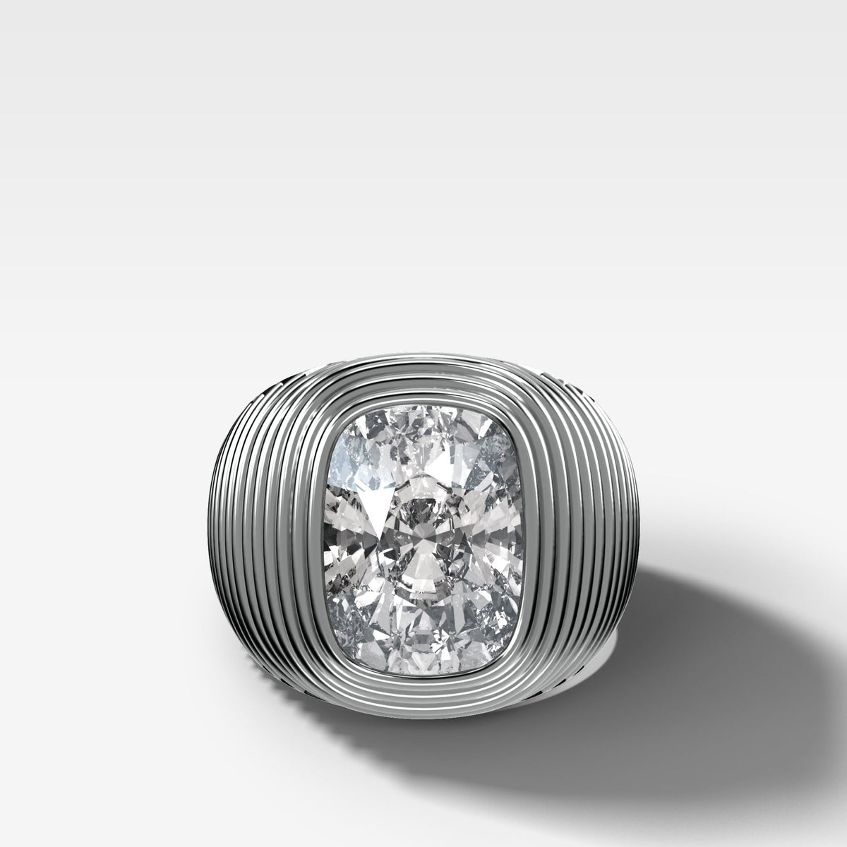 Ripple Solitaire Engagement Ring with Elongated Cushion Cut Diamond - GOODSTONE