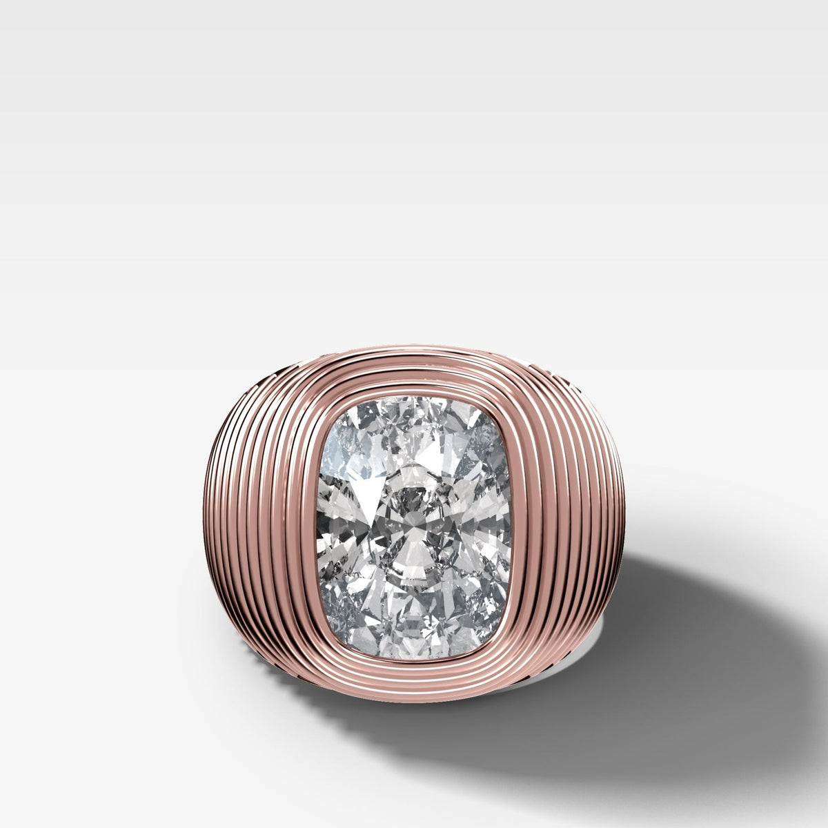 Ripple Solitaire Engagement Ring with Elongated Cushion Cut Diamond - GOODSTONE