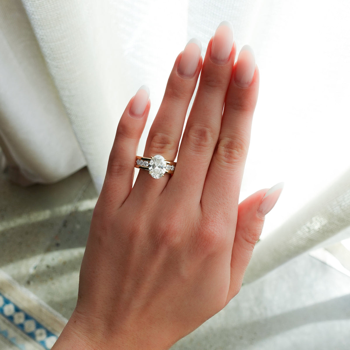 Chunky Channel Set Engagement Ring with Lab Grown 3.09ct Oval Cut Diamond