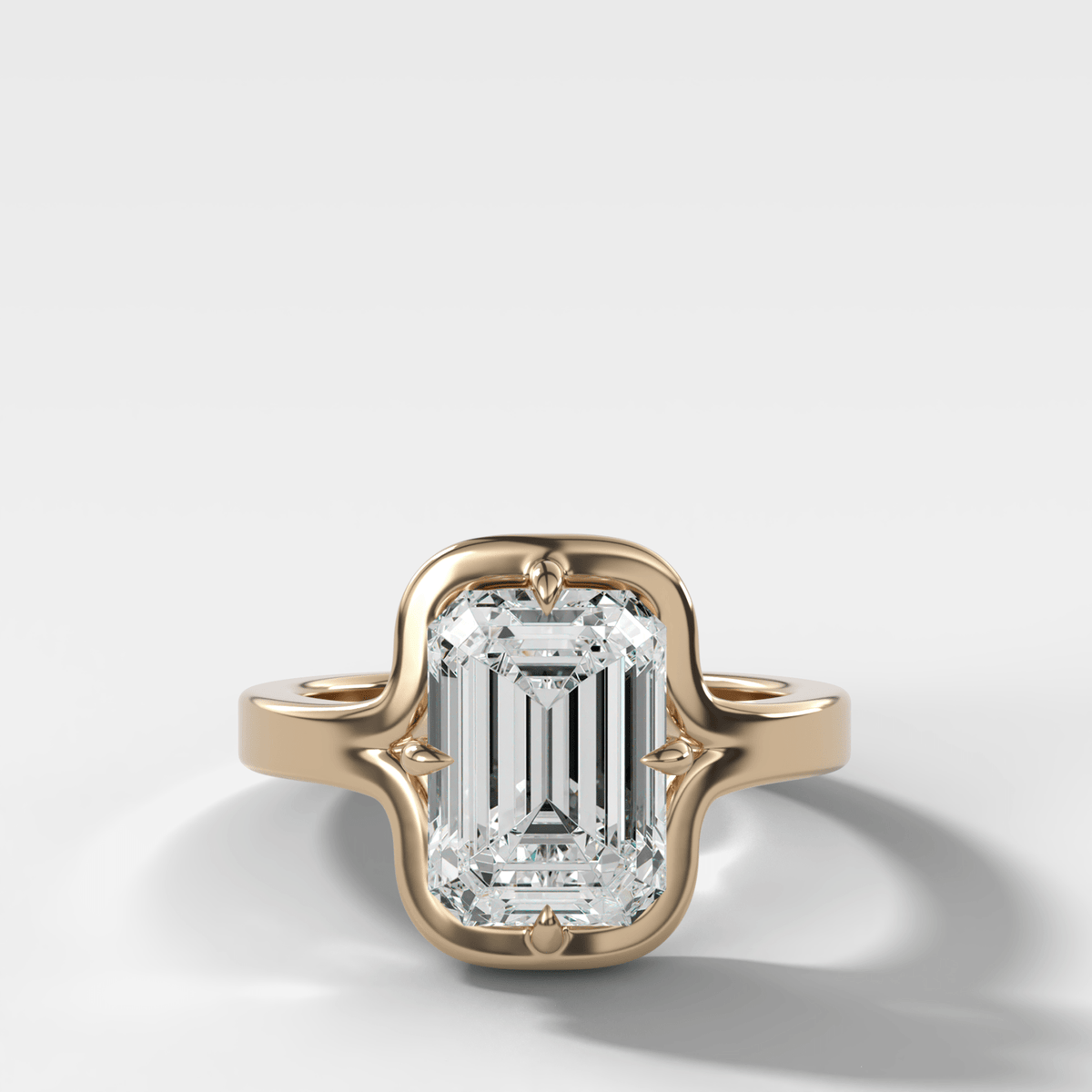 Sculptural Compass-Prong Engagement Ring with Emerald Cut Diamond - GOODSTONE