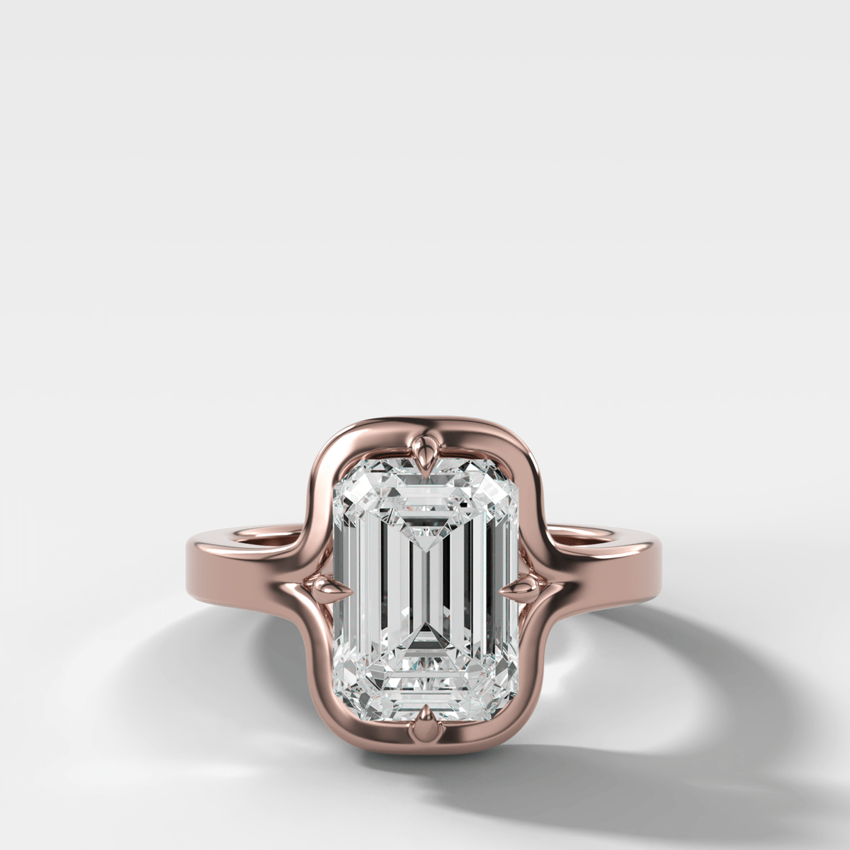 Sculptural Compass-Prong Engagement Ring with Emerald Cut Diamond - GOODSTONE