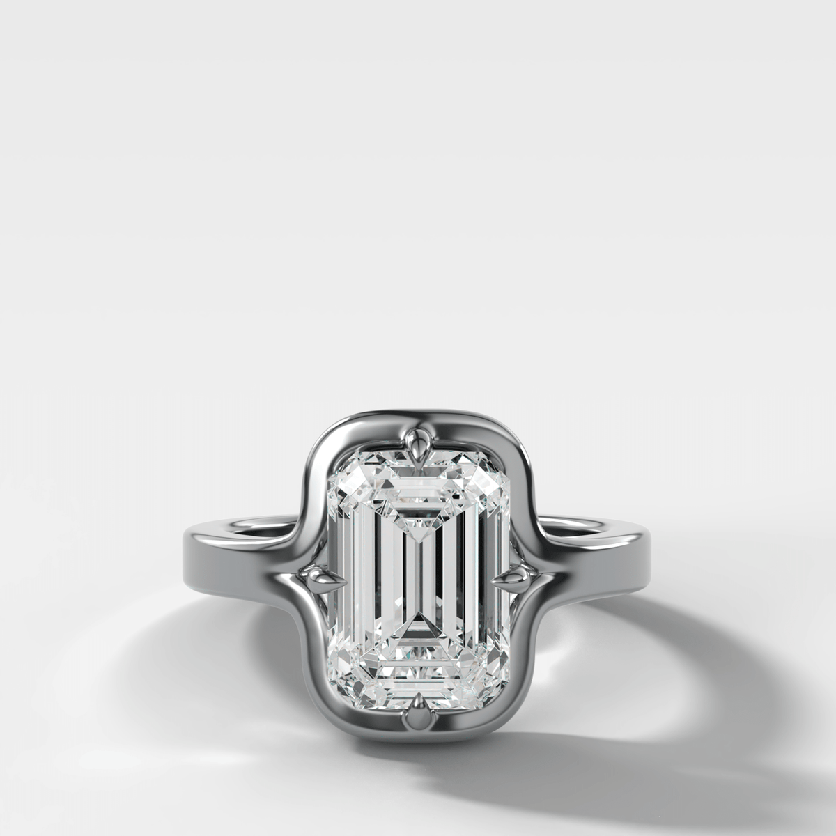 Sculptural Compass-Prong Engagement Ring with Emerald Cut Diamond - GOODSTONE