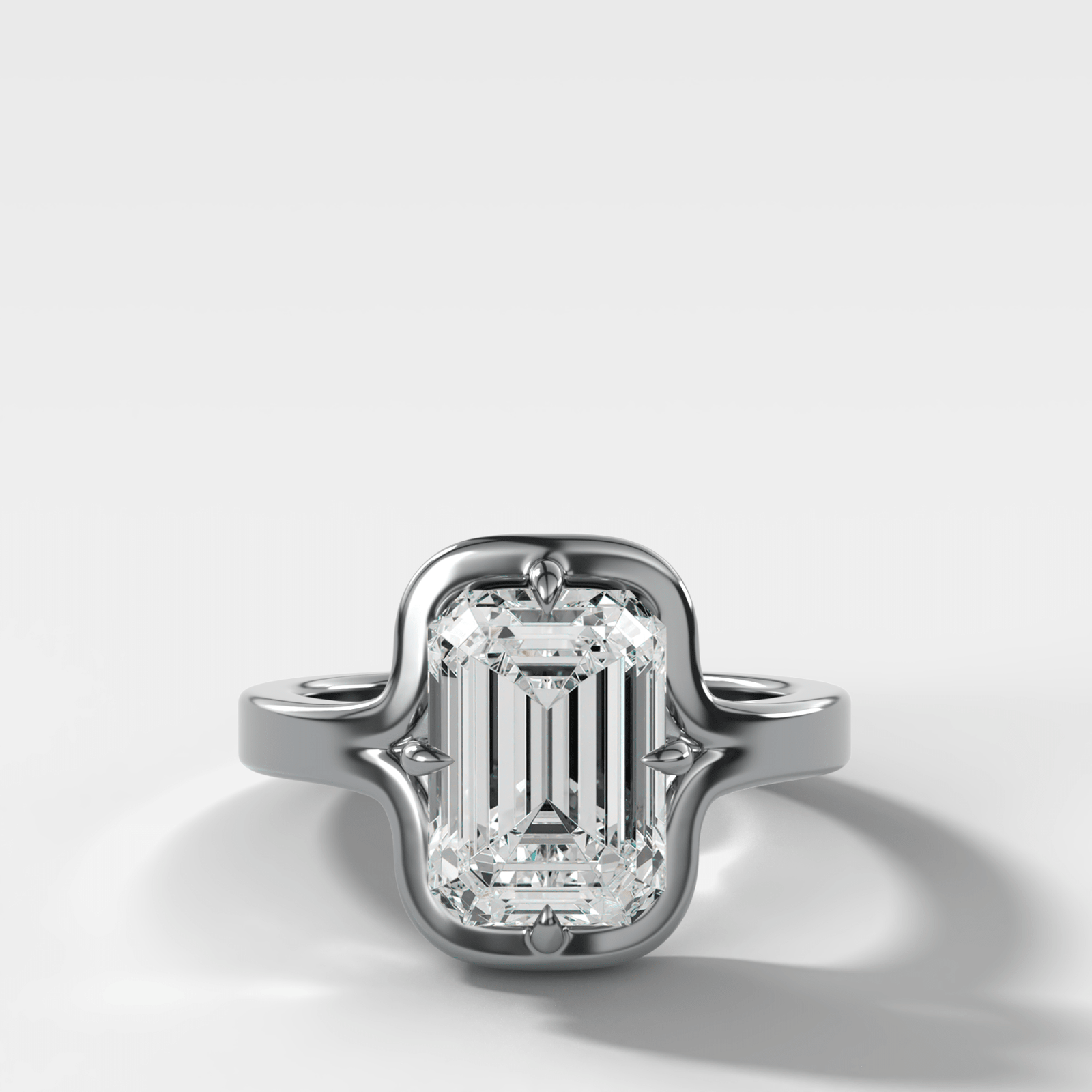 Sculptural Compass-Prong Engagement Ring with Emerald Cut Diamond - GOODSTONE