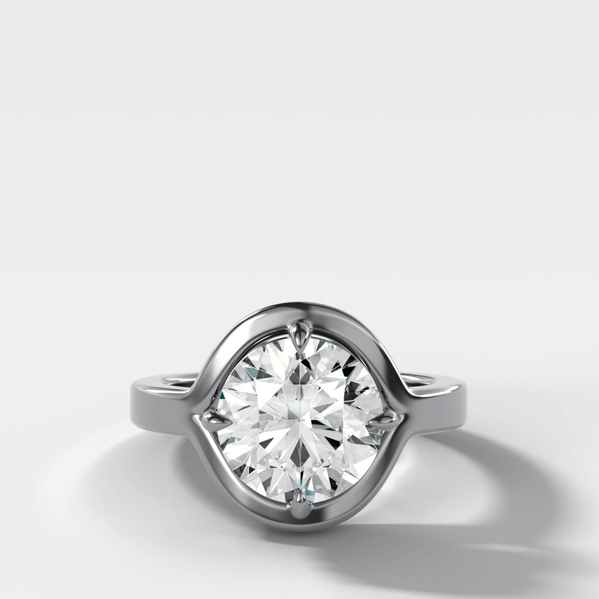 Sculptural Compass-Prong Engagement Ring with Round Cut Diamond - GOODSTONE