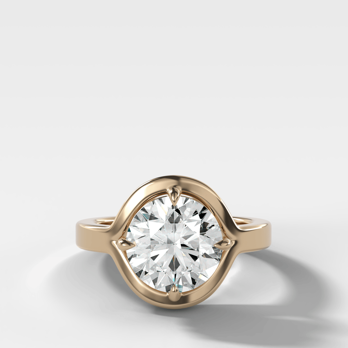 Sculptural Compass-Prong Engagement Ring with Round Cut Diamond - GOODSTONE