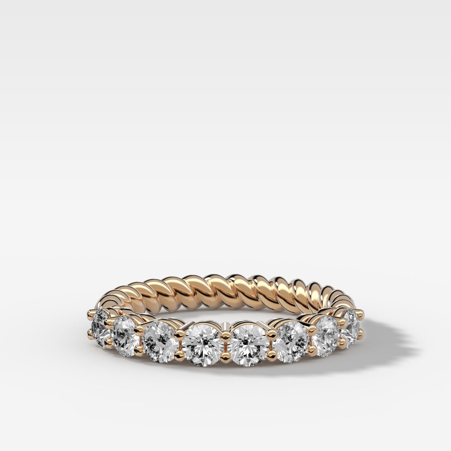 Shared Prong Rope Wedding Band With Round Diamonds - GOODSTONE
