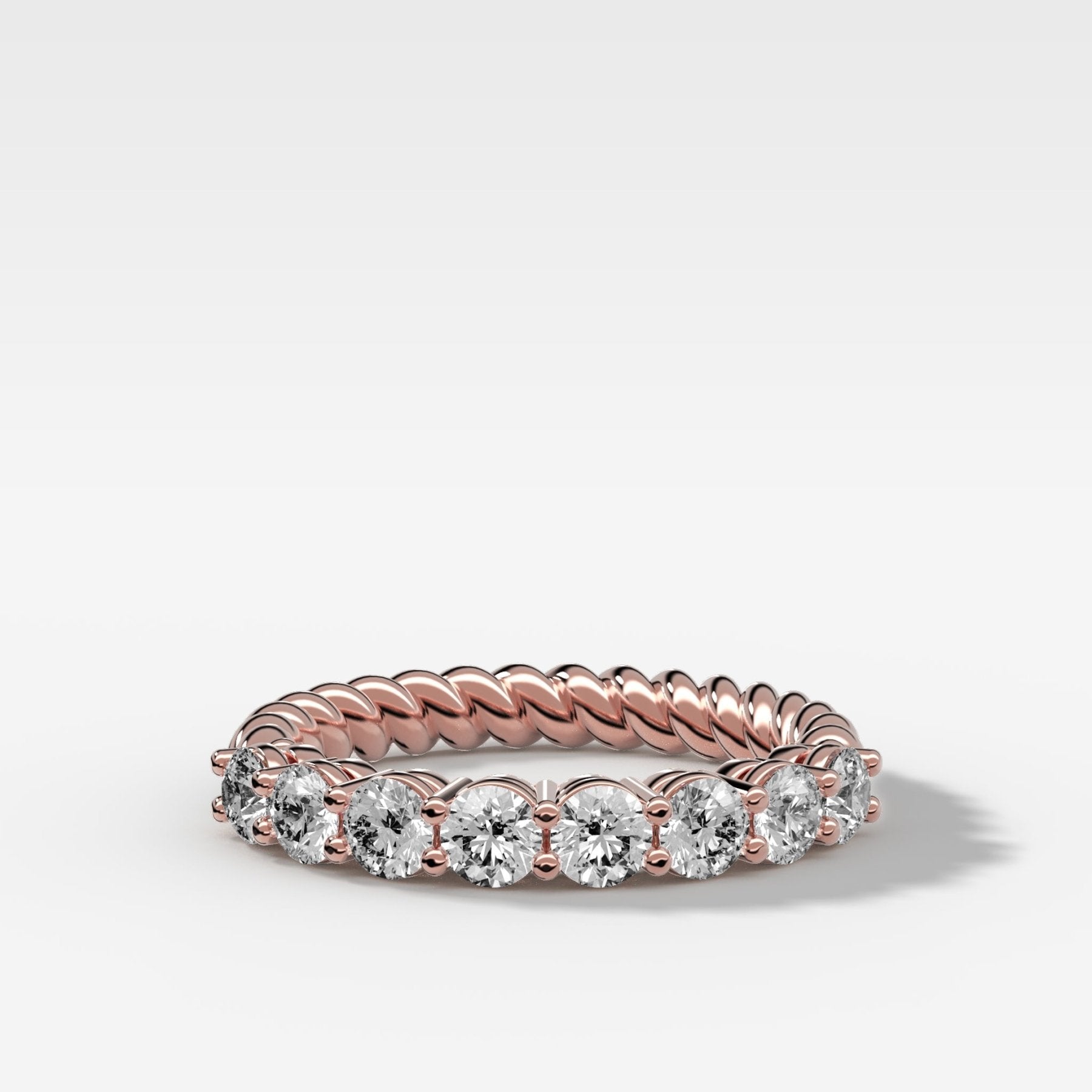 Shared Prong Rope Wedding Band With Round Diamonds - GOODSTONE