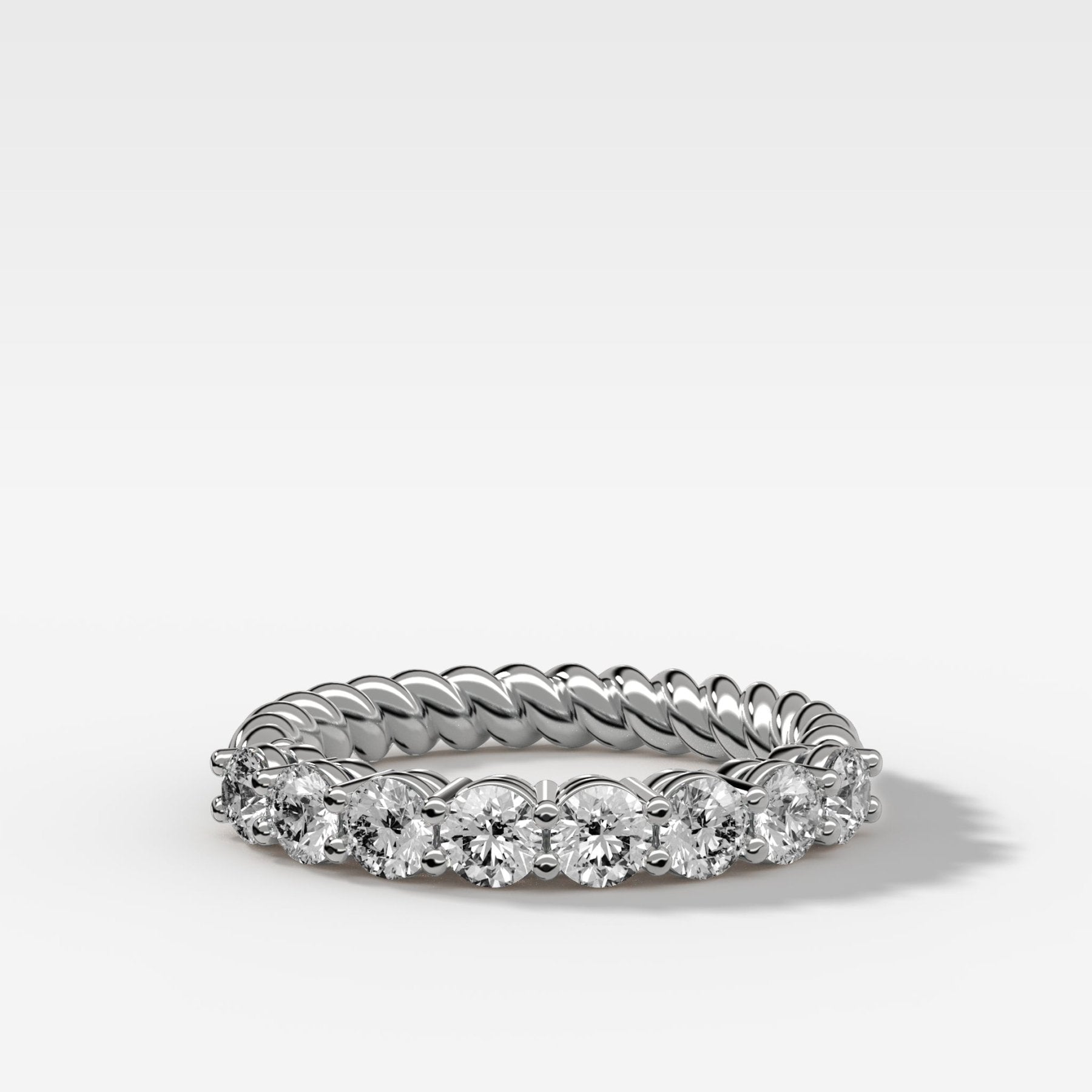 Shared Prong Rope Wedding Band With Round Diamonds - GOODSTONE