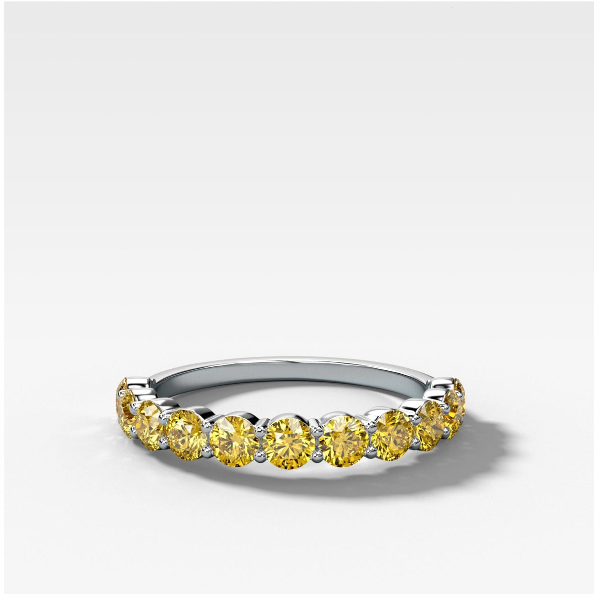 Shared Prong Wedding Band With Canary Yellow Round Diamonds - GOODSTONE