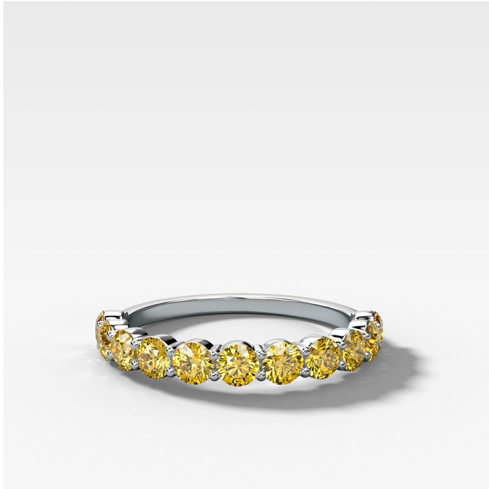 Shared Prong Wedding Band With Canary Yellow Round Diamonds - GOODSTONE