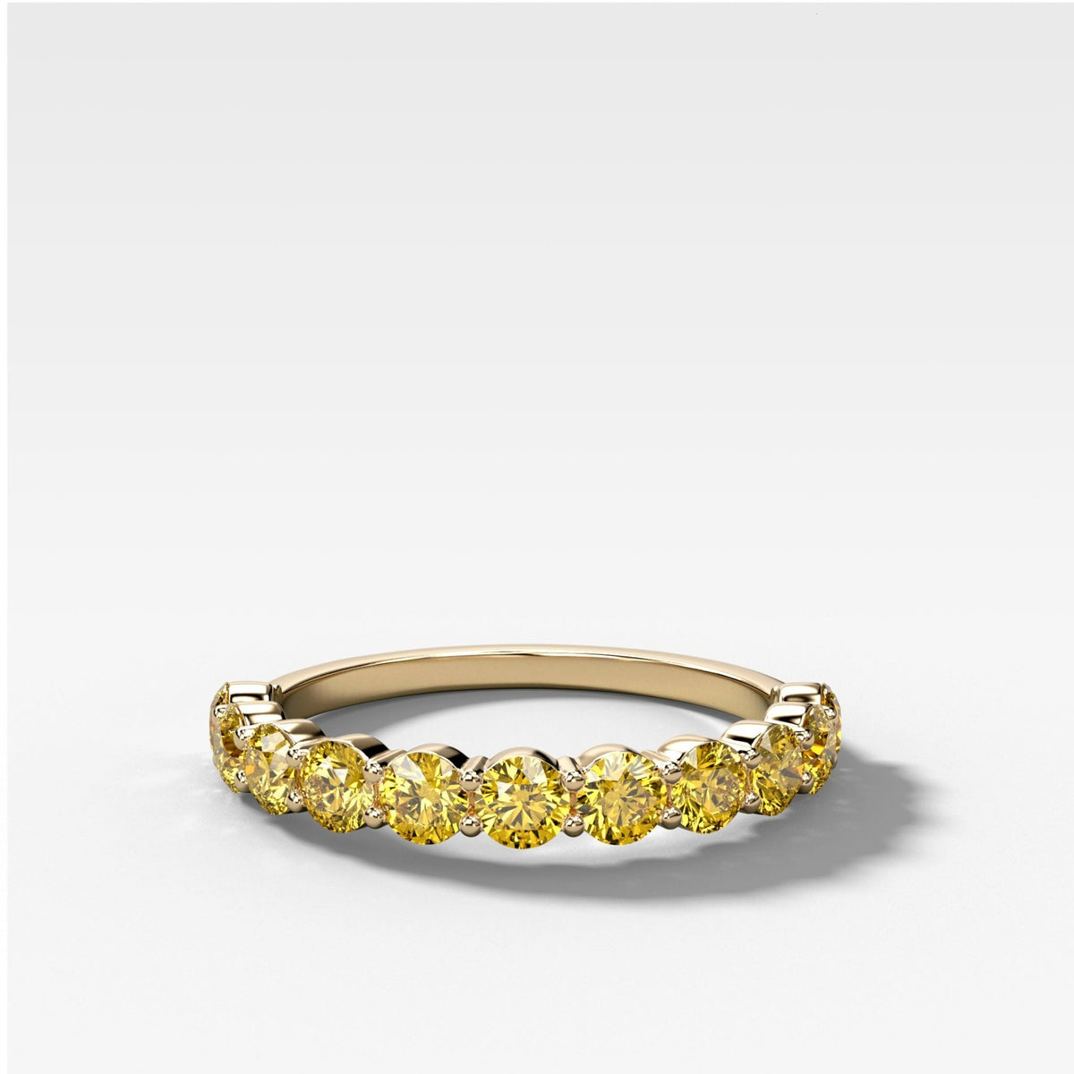 Shared Prong Wedding Band With Canary Yellow Round Diamonds - GOODSTONE