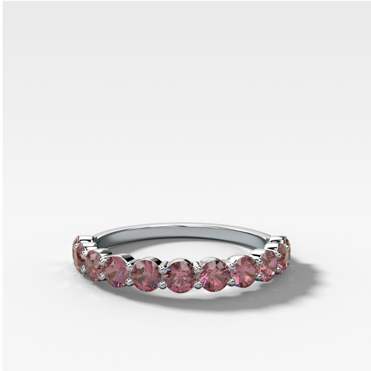 Shared Prong Wedding Band With Pink Diamonds - GOODSTONE