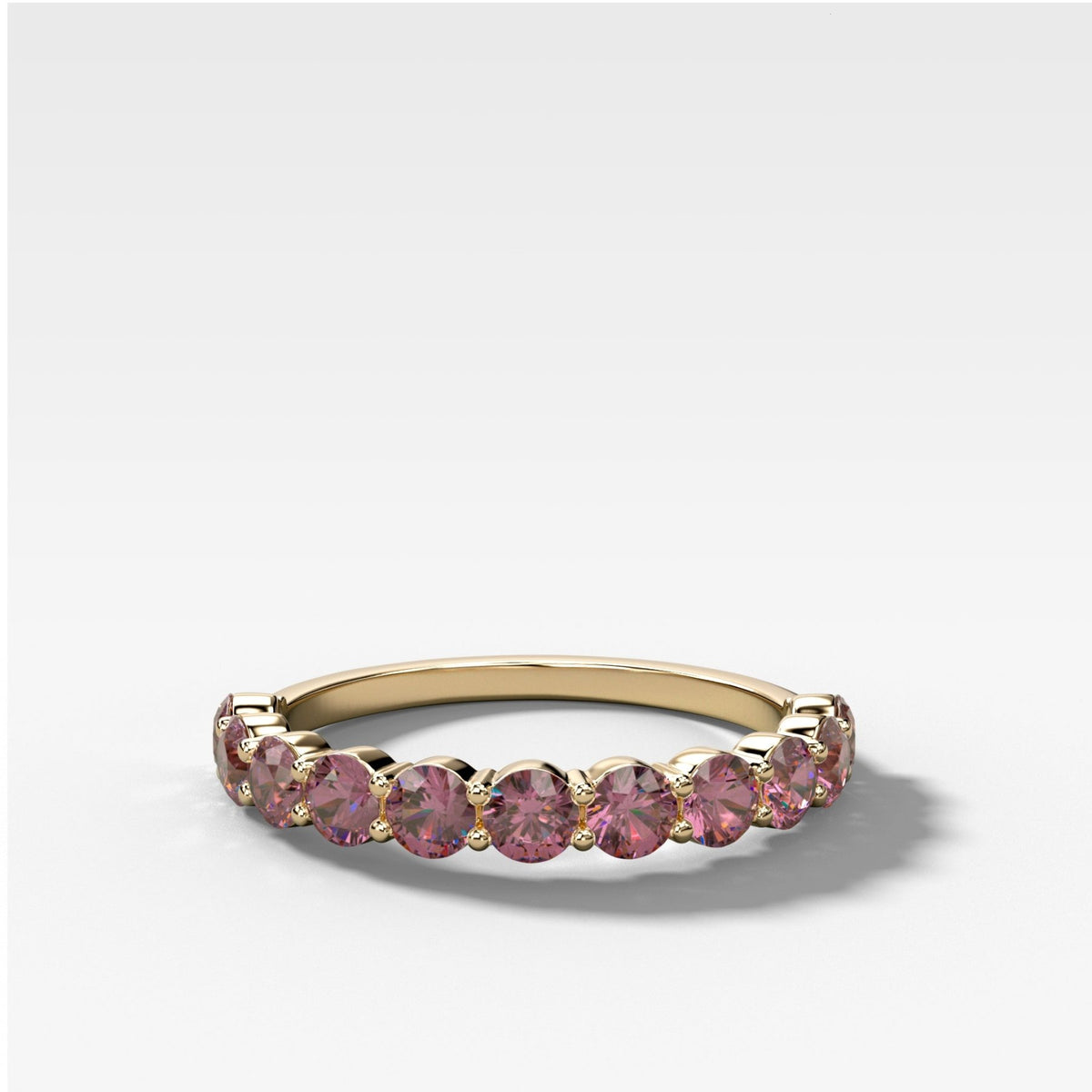 Shared Prong Wedding Band With Pink Diamonds - GOODSTONE