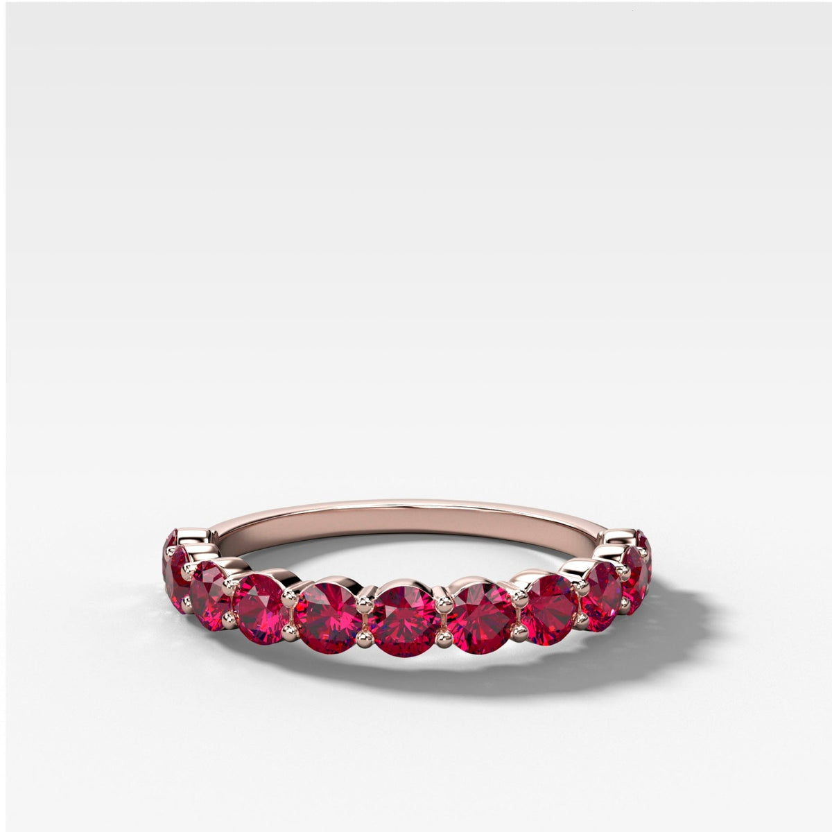 Shared Prong Wedding Band With Red Ruby Rounds - GOODSTONE