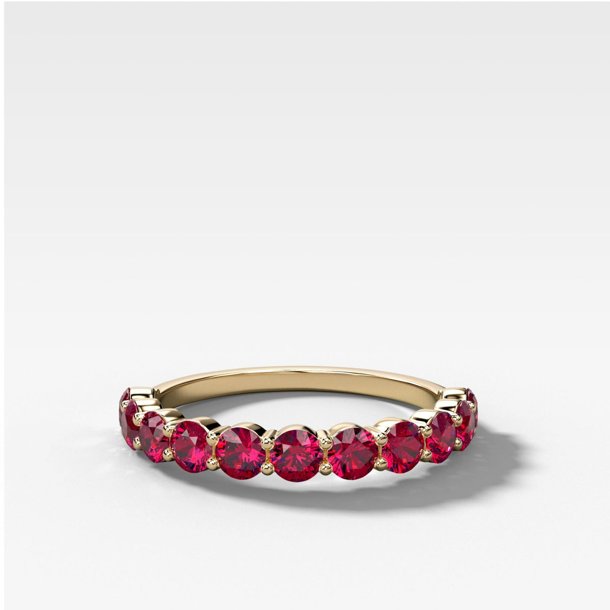 Shared Prong Wedding Band With Red Ruby Rounds - GOODSTONE