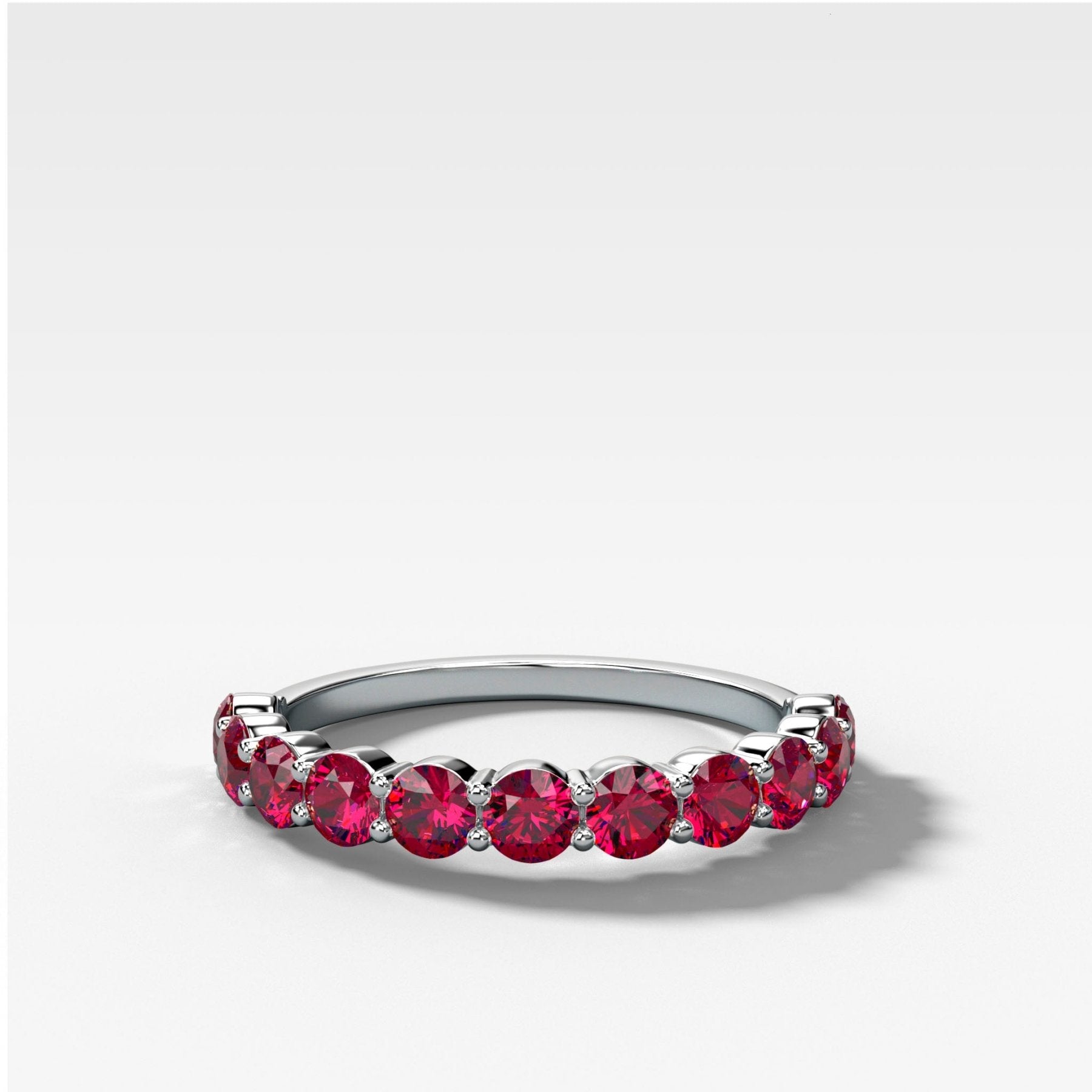 Shared Prong Wedding Band With Red Ruby Rounds - GOODSTONE