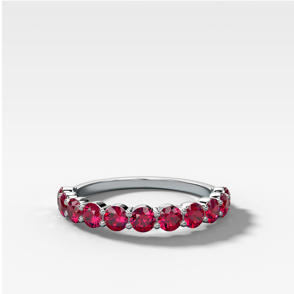 Shared Prong Wedding Band With Red Ruby Rounds - GOODSTONE