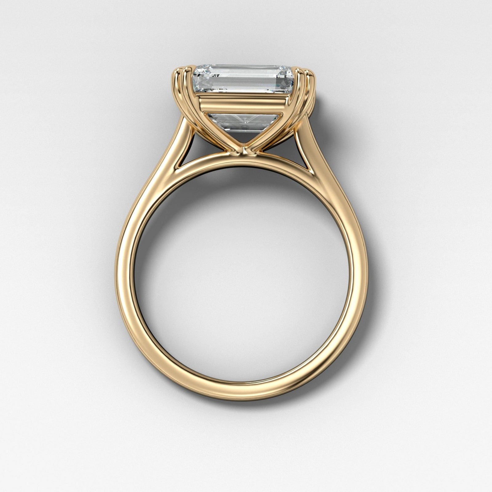 Signature Cathedral Solitaire Engagement Ring With 3.11ct Lab Grown Emerald Cut Diamond - GOODSTONE