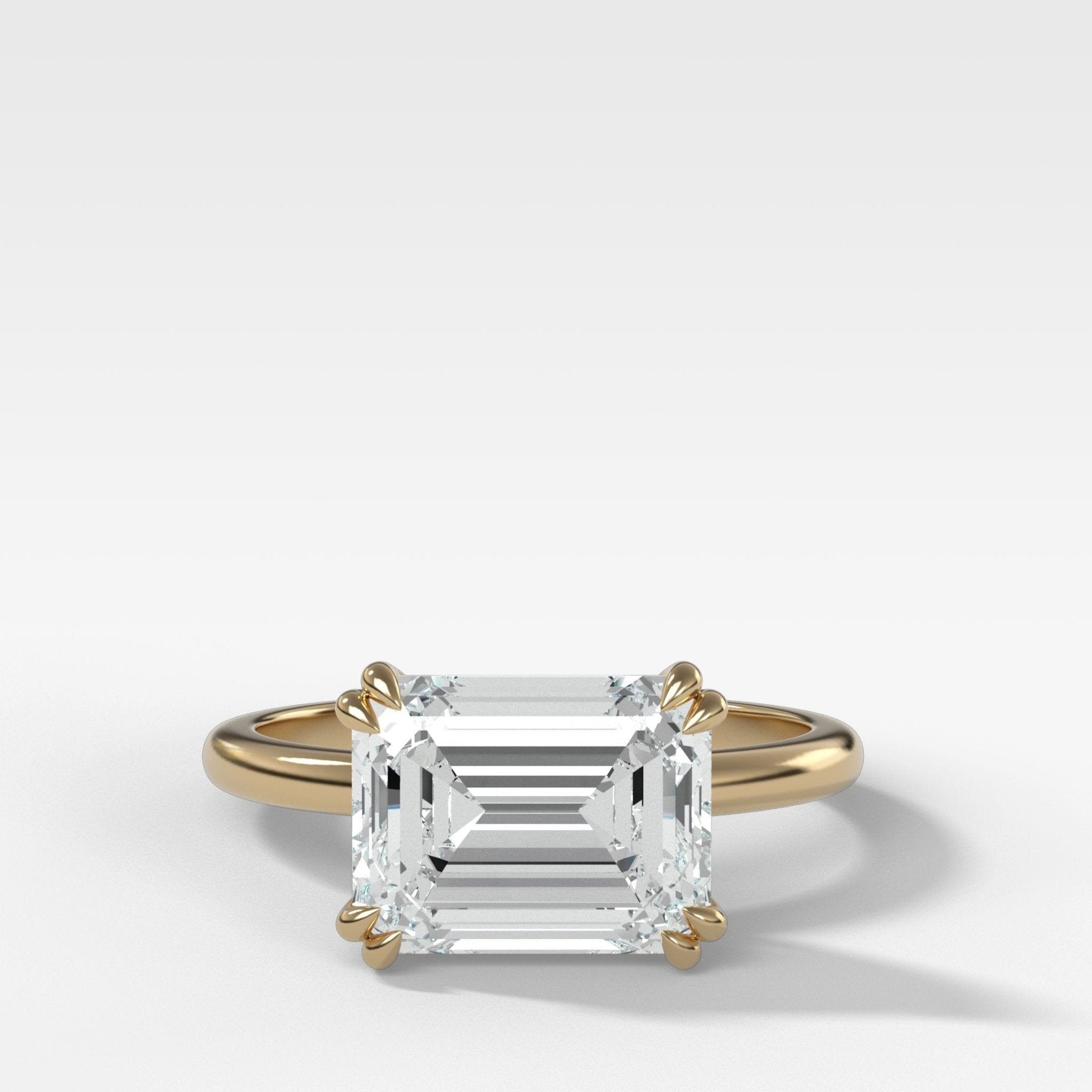 Signature Cathedral Solitaire Engagement Ring With 3.11ct Lab Grown Emerald Cut Diamond - GOODSTONE