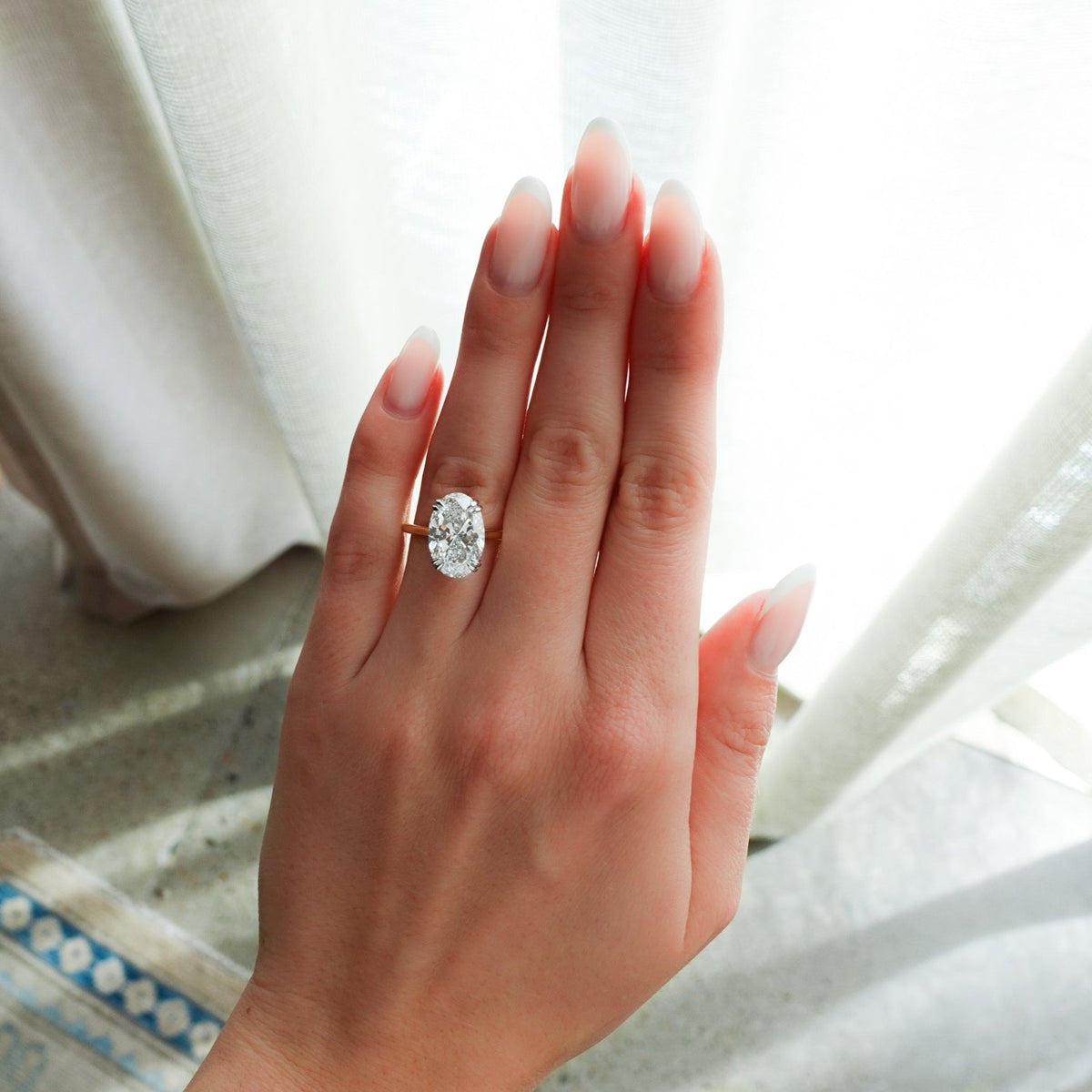 Signature Cathedral Solitaire Engagement Ring With 5.08ct Lab Grown Oval Cut Diamond - GOODSTONE