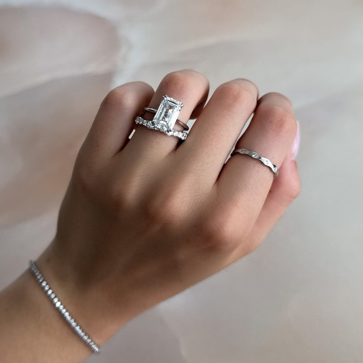 Signature Cathedral Solitaire Engagement Ring With Emerald Cut Diamond (North South) - GOODSTONE