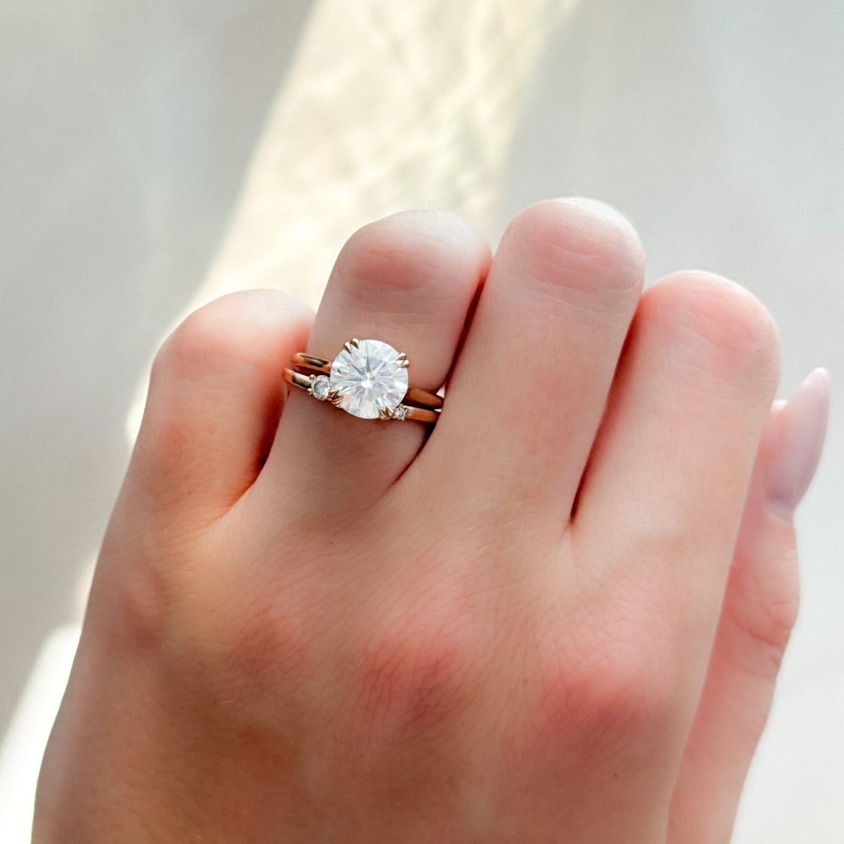 Signature Cathedral Solitaire Engagement Ring With Round Cut Diamond - GOODSTONE