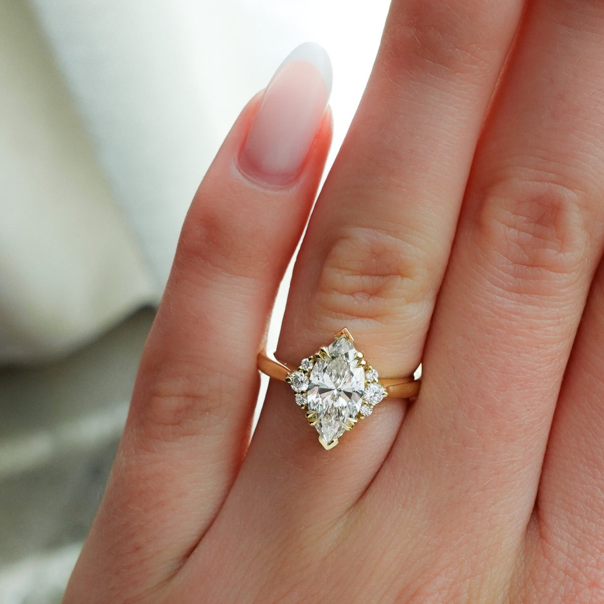 Signature Cluster Engagement Ring With Lab Grown 1.61ct Marquise Cut Diamond - GOODSTONE