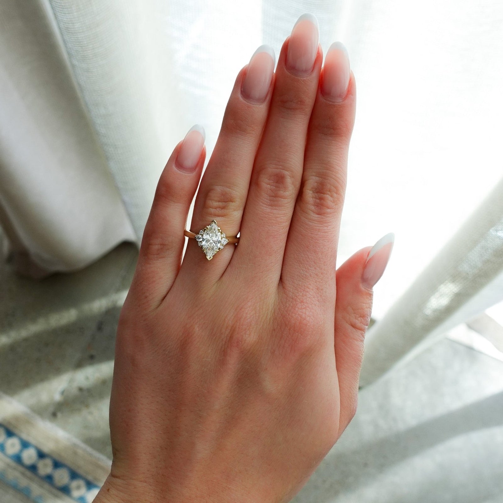 Signature Cluster Engagement Ring With Lab Grown 1.61ct Marquise Cut Diamond - GOODSTONE