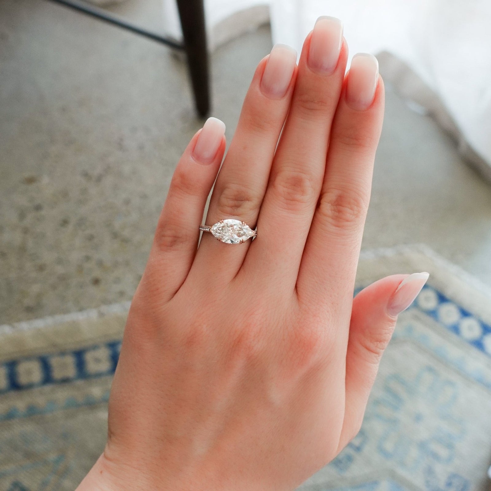 Signature Pave Engagement Ring With Lab Grown 3.05ct East West Marquise Cut Diamond - GOODSTONE