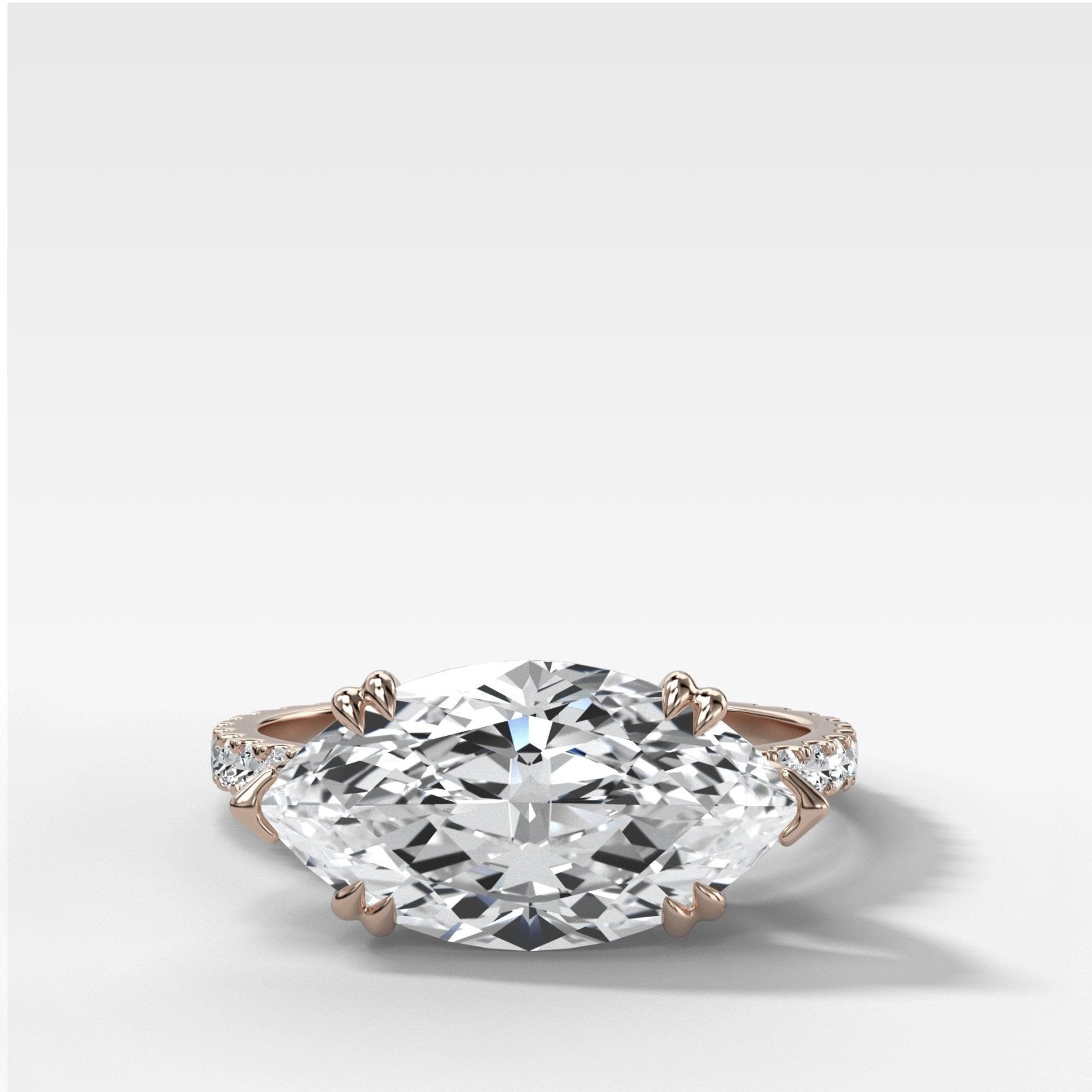 Signature Pave Engagement Ring With Lab Grown 3.05ct East West Marquise Cut Diamond - GOODSTONE